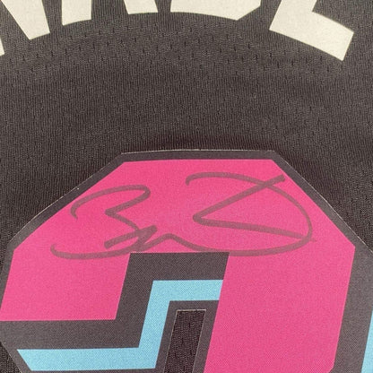 Framed Autographed/Signed Dwyane Wade 35x39 Miami Heat Black Vice City Basketball Jersey Fanatics COA
