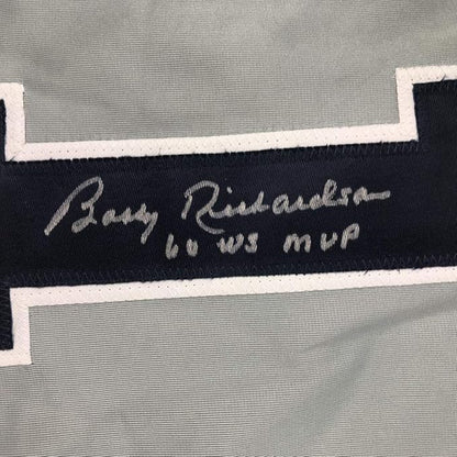 Framed Autographed/Signed Bobby Richardson 35x39 60 WS MVP New York Grey Baseball Jersey JSA COA