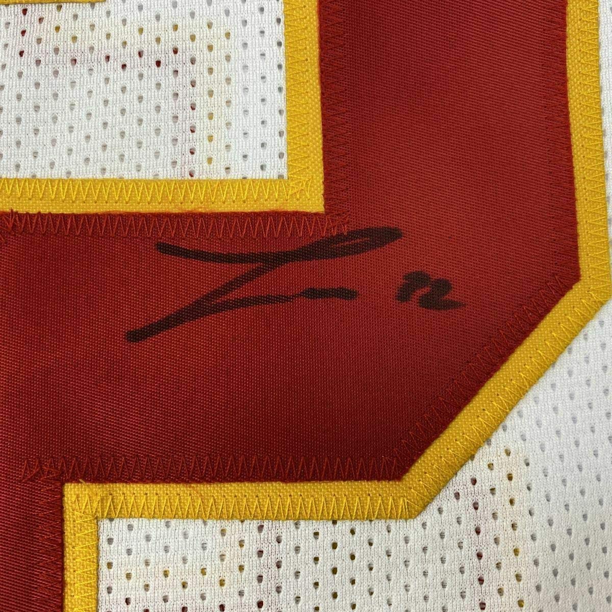 Framed Autographed/Signed Tyrann Mathieu 35x39 Kansas City White Football Jersey JSA COA