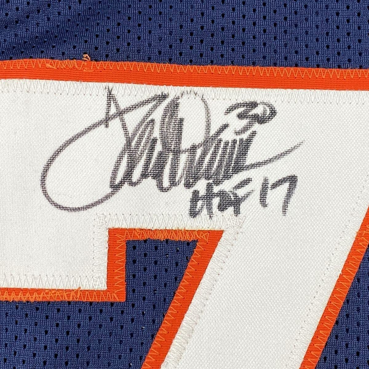 Framed Autographed/Signed Terrell Davis HOF 17 35x39 Denver Blue Football Jersey JSA COA