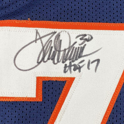 Framed Autographed/Signed Terrell Davis HOF 17 35x39 Denver Blue Football Jersey JSA COA