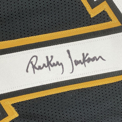 Framed Autographed/Signed Rickey Jackson 35x39 New Orleans Black Football Jersey Beckett BAS COA