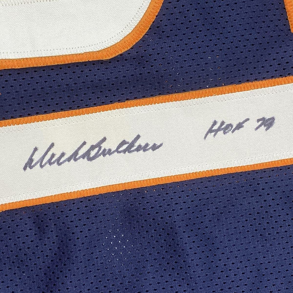 Framed Autographed/Signed Dick Butkus HOF 79 35x39 Chicago Blue Football Jersey JSA COA