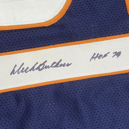 Framed Autographed/Signed Dick Butkus HOF 79 35x39 Chicago Blue Football Jersey JSA COA