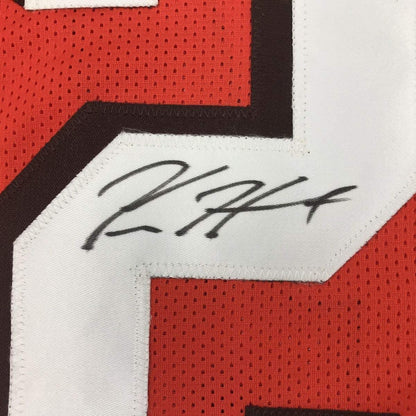 Framed Autographed/Signed Kareem Hunt 35x39 Cleveland Orange Football Jersey JSA COA