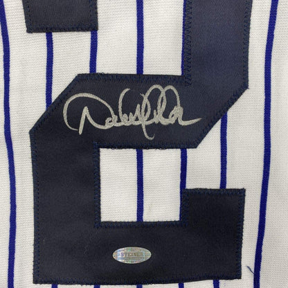 Framed Autographed/Signed Derek Jeter 35x39 New York Pinstripe Baseball Jersey Steiner Sports COA Hologram Only