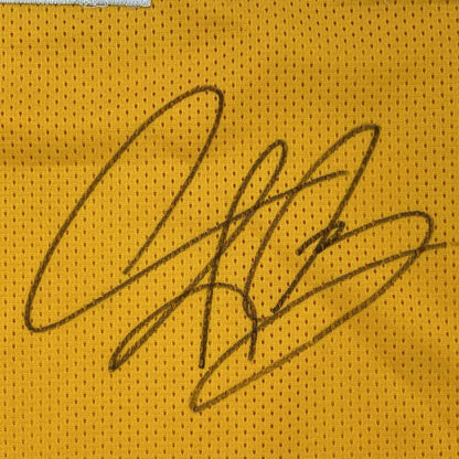 Framed Autographed/Signed Dennis Rodman 35x39 Los Angeles LA Yellow Basketball Jersey JSA COA
