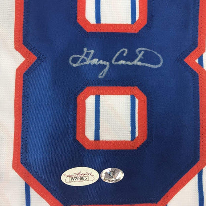 Framed Autographed/Signed Gary Carter 35x39 New York Pinstripe Baseball Jersey JSA COA