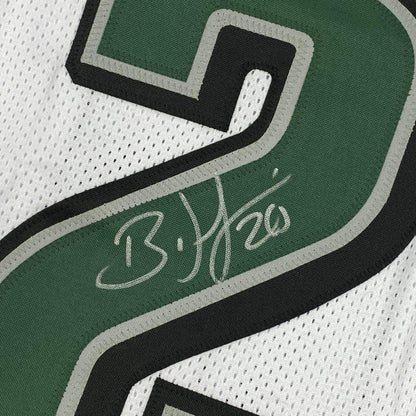 Framed Autographed/Signed Brian Dawkins 35x39 Philadelphia White Football Jersey JSA COA