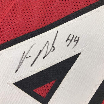 Framed Autographed/Signed Vic Beasley Jr. 35x39 Atlanta Red Football Jersey JSA COA