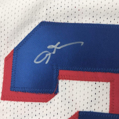 Framed Autographed/Signed Allen Iverson 35x39 Philadelphia White Current Basketball Jersey PSA/DNA COA