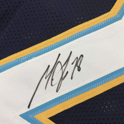 Framed Autographed/Signed Melvin Gordon 35x39 Los Angeles LA Chargers Dark Blue Football Jersey Beckett BAS COA