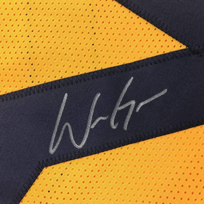 Framed Autographed/Signed Will Grier 35x39 West Virginia Yellow College Football Jersey JSA COA