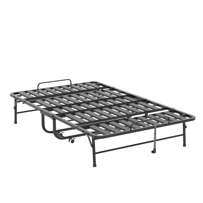 Twin Wide Folding Bed For Tall People, Extra Long & Wide Rollaway With Memory Foam, Heavy-Duty - Black