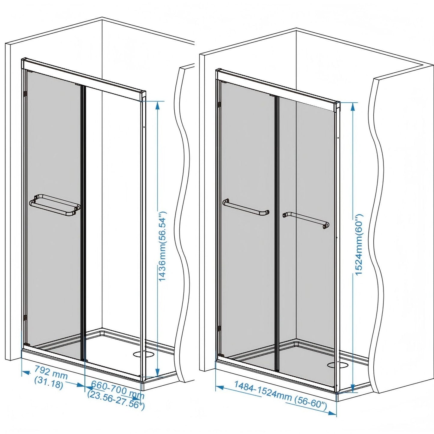 Double Sliding Shower Door With Explosion Proof Film
