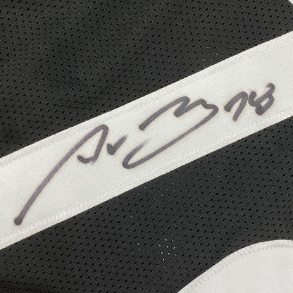 Framed Autographed/Signed Alejandro Villanueva 35x39 Pittsburgh Black Football Jersey JSA COA