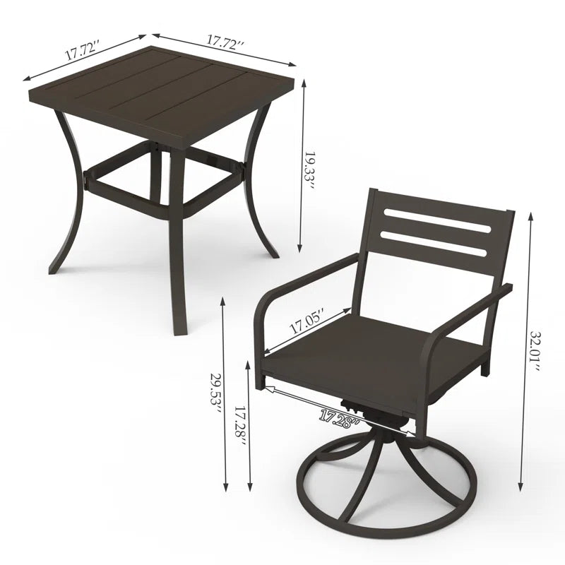 Outdoor Metal Swivel Patio Set - 2 Armchairs & Table