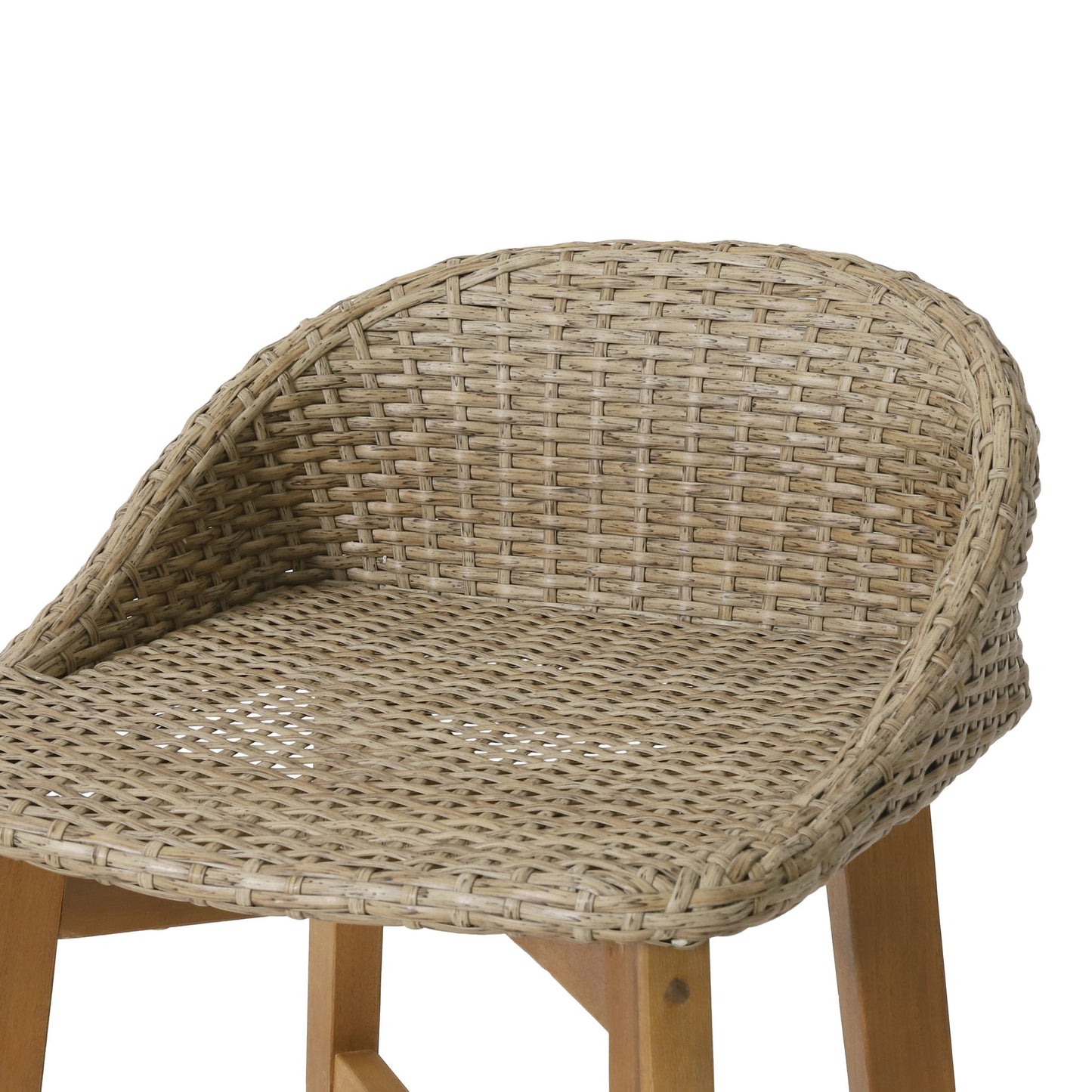 Beeson Outdoor Wicker and Acacia Wood Barstools Set, Water Resistant - Brown