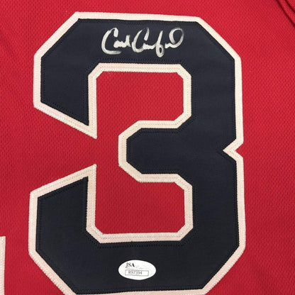 Framed Autographed/Signed Carl Crawford 35x39 Boston Red Baseball Jersey JSA COA Holo Only