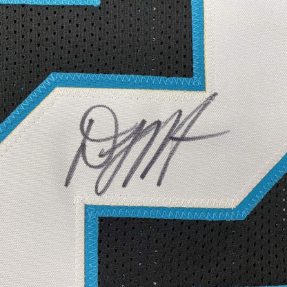 Framed Autographed/Signed DJ D.J. Moore 35x39 Carolina Black Football Jersey JSA COA