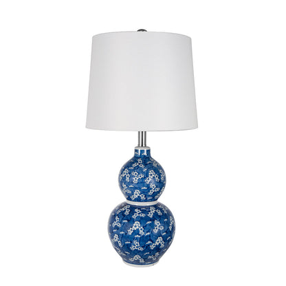 D13x25.7' Blue and White Round Two-Tiered Ceramic Vase Lamp