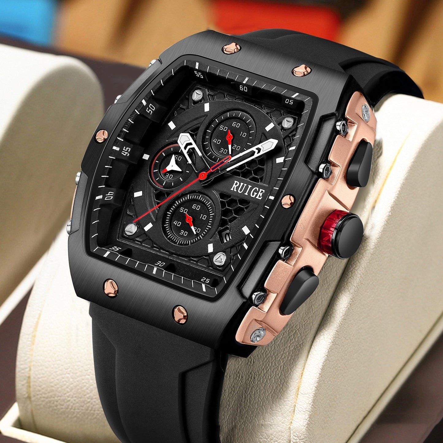 RuiGe Brand Watch Outdoor-style Barrel-shaped Wristwatch