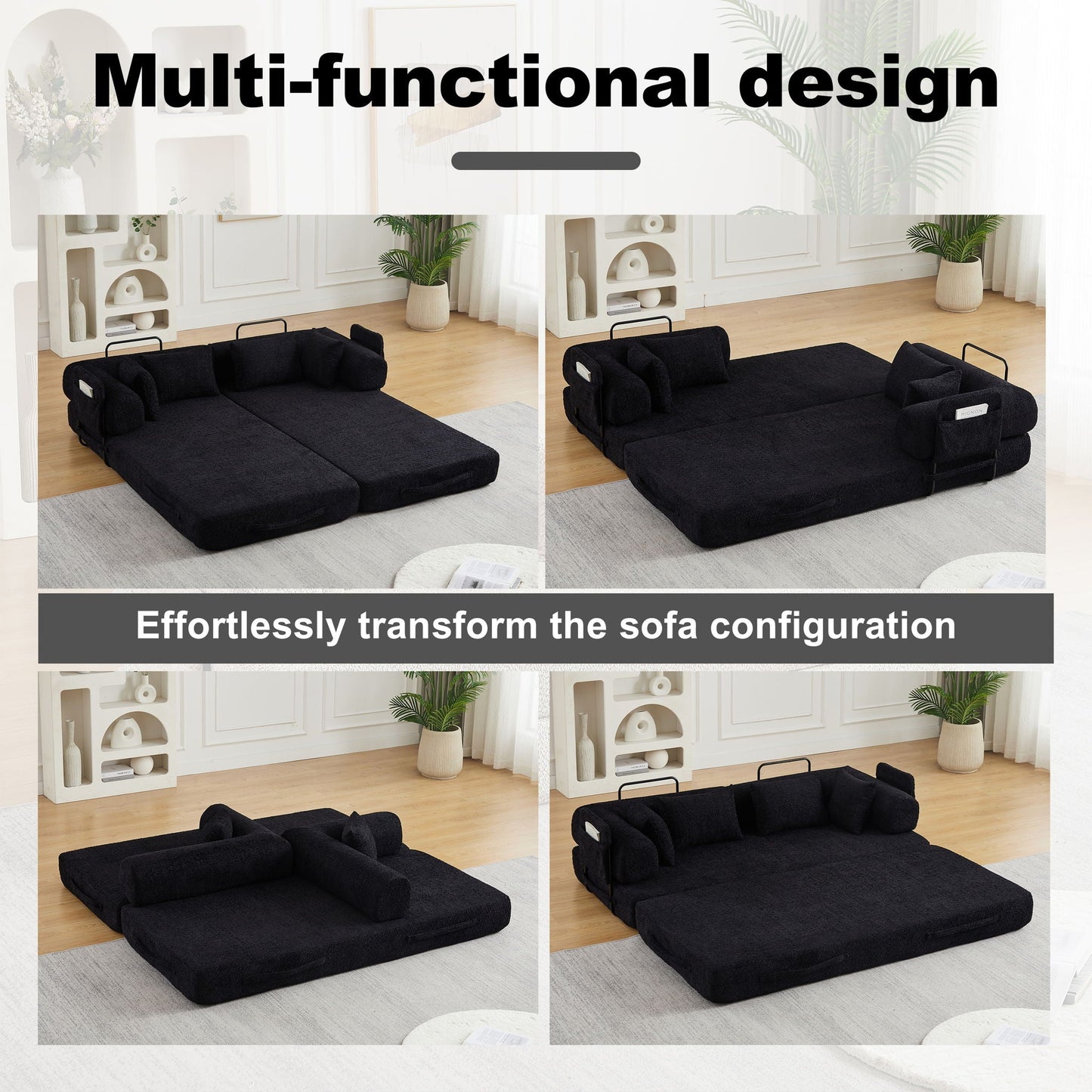 Convertible Sleeper Sofa Bed With Cylindrical Pillow