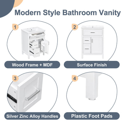 24 Inch Bathroom Vanity with Ceramic Sink
