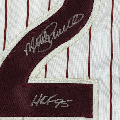 Framed Autographed/Signed Mike Schmidt HOF 95 35x39 Philadelphia Pinstripe Baseball Jersey JSA COA