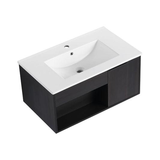 Wall Mounted Floating Bathroom Vanity With Open Shelf & Soft Close Door