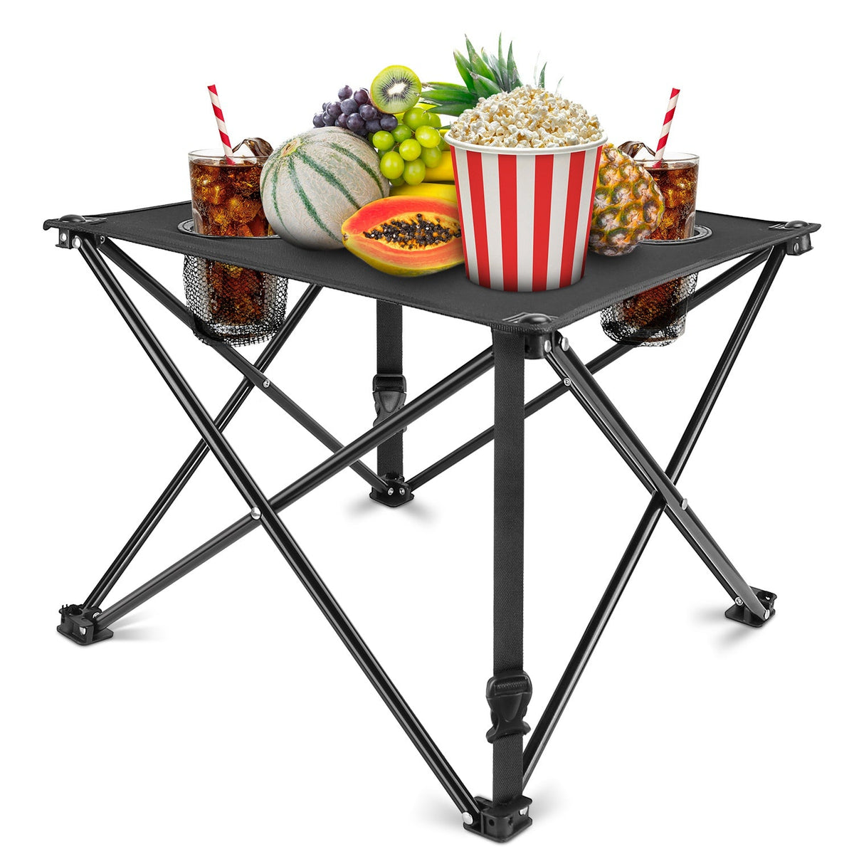 Portable Folding Camping Table with Cup Holders & Carry Bag