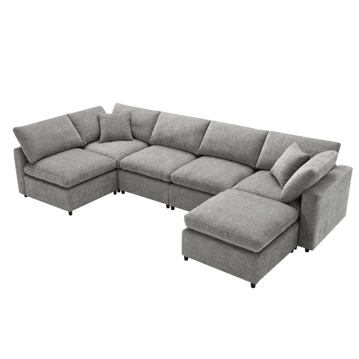 Modern Modular Cloud Sofa Bed, 6 Seat Sectional Couch Set With Ottoman, Free Combination, Convertible U Shaped Sleeper Sofa For Living Room