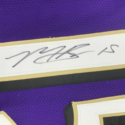 Framed Autographed/Signed Marquise Brown 35x39 Baltimore Purple Football Jersey JSA COA