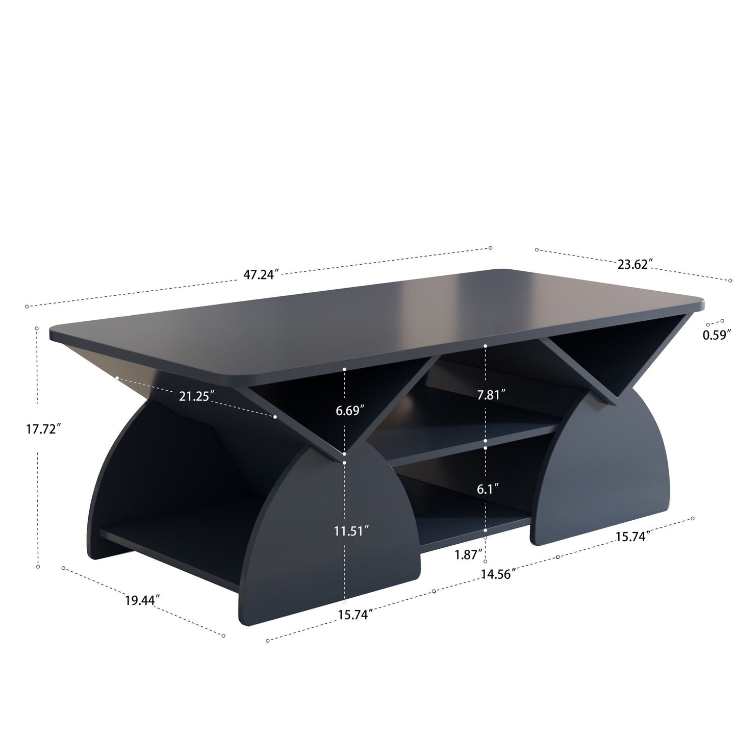 Geometric Engineered Coffee Table with Rounded Corners and Open Shelves