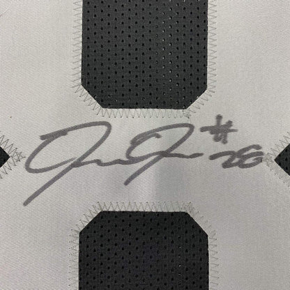 Framed Autographed/Signed Josh Jacobs 35x39 Las Vegas Oakland Black Football Jersey Beckett BAS COA