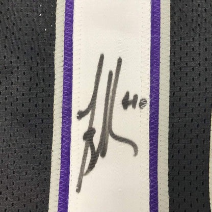 Framed Autographed/Signed Mike Bibby 35x39 Sacramento Black Basketball Jersey PSA/DNA COA