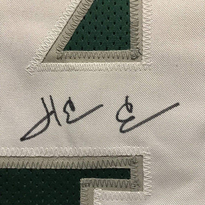Framed Autographed/Signed Herman Herm Edwards 35x39 Philadelphia Green Football Jersey JSA COA
