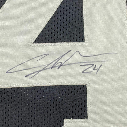 Framed Autographed/Signed Charles Woodson 35x39 Oakland Black Football Jersey Beckett BAS COA
