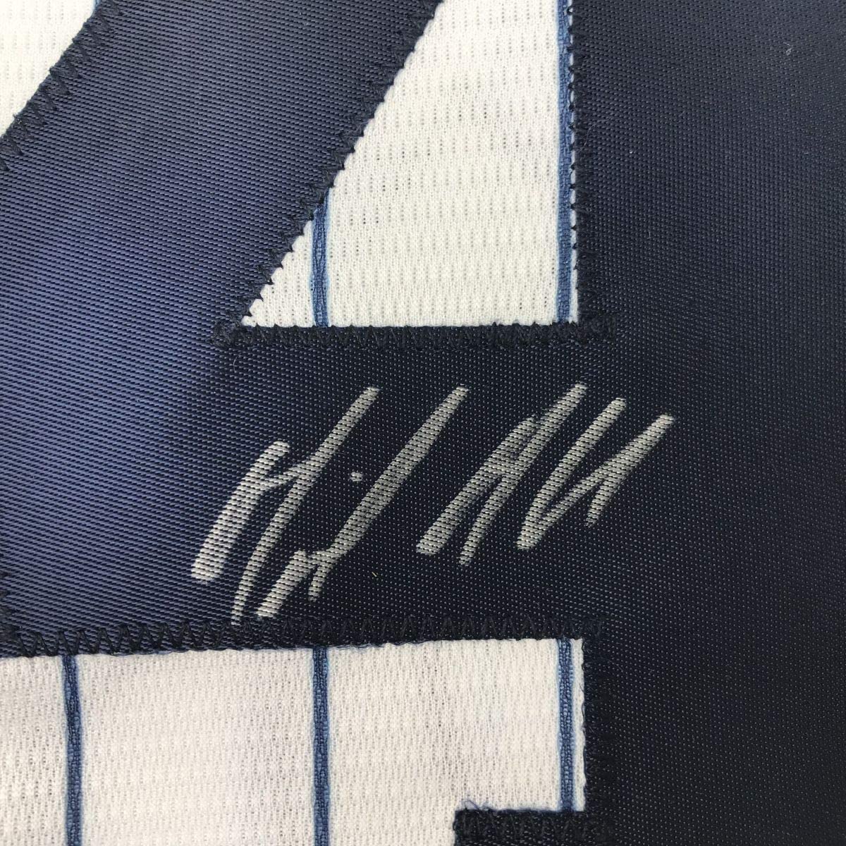 Framed Autographed/Signed Miguel Andujar 35x39 New York Pinstripe Majestic Baseball Jersey Beckett BAS COA