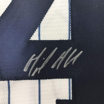 Framed Autographed/Signed Miguel Andujar 35x39 New York Pinstripe Majestic Baseball Jersey Beckett BAS COA