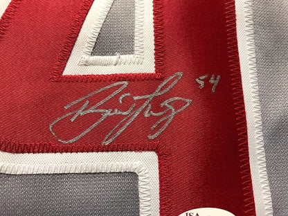Framed Autographed/Signed Brad Lidge 35x39 Philadelphia Grey Baseball Jersey JSA COA