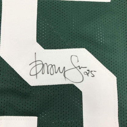 Framed Autographed/Signed Dorsey Levens 35x39 Green Bay Packers Green Football Jersey JSA COA