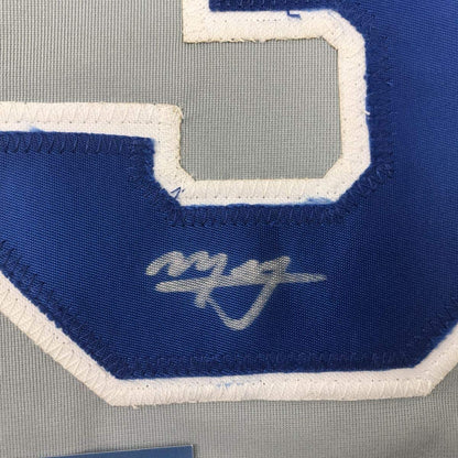 Framed Autographed/Signed Manny Machado 35x39 San Diego Grey Baseball Jersey Beckett BAS COA