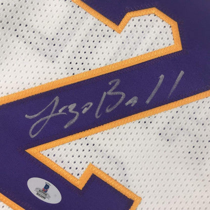 Framed Autographed/Signed Lonzo Ball 35x39 Los Angeles White Basketball Jersey Beckett BAS COA