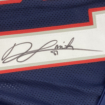 Framed Autographed/Signed Jonnu Smith 35x39 New England Blue Football Jersey Beckett BAS COA
