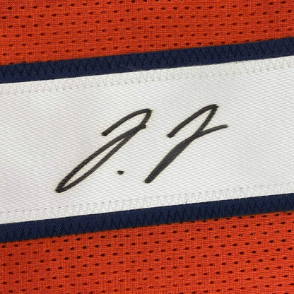 Framed Autographed/Signed Jerry Jeudy 35x39 Denver Retro Orange Football Jersey JSA COA