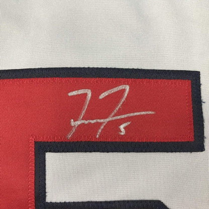 Framed Autographed/Signed Freddie Freeman 35x39 Atlanta Grey Baseball Jersey JSA COA