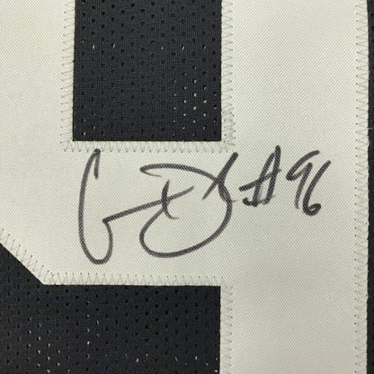 Framed Autographed/Signed Clelin Ferrell 35x39 Oakland Black Football Jersey JSA COA
