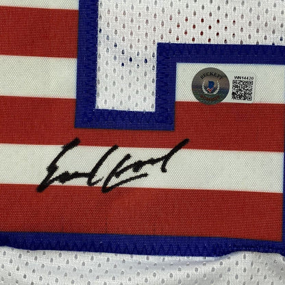 Framed Autographed/Signed Earl Campbell 35x39 Texas USA White Football Jersey Beckett BAS COA