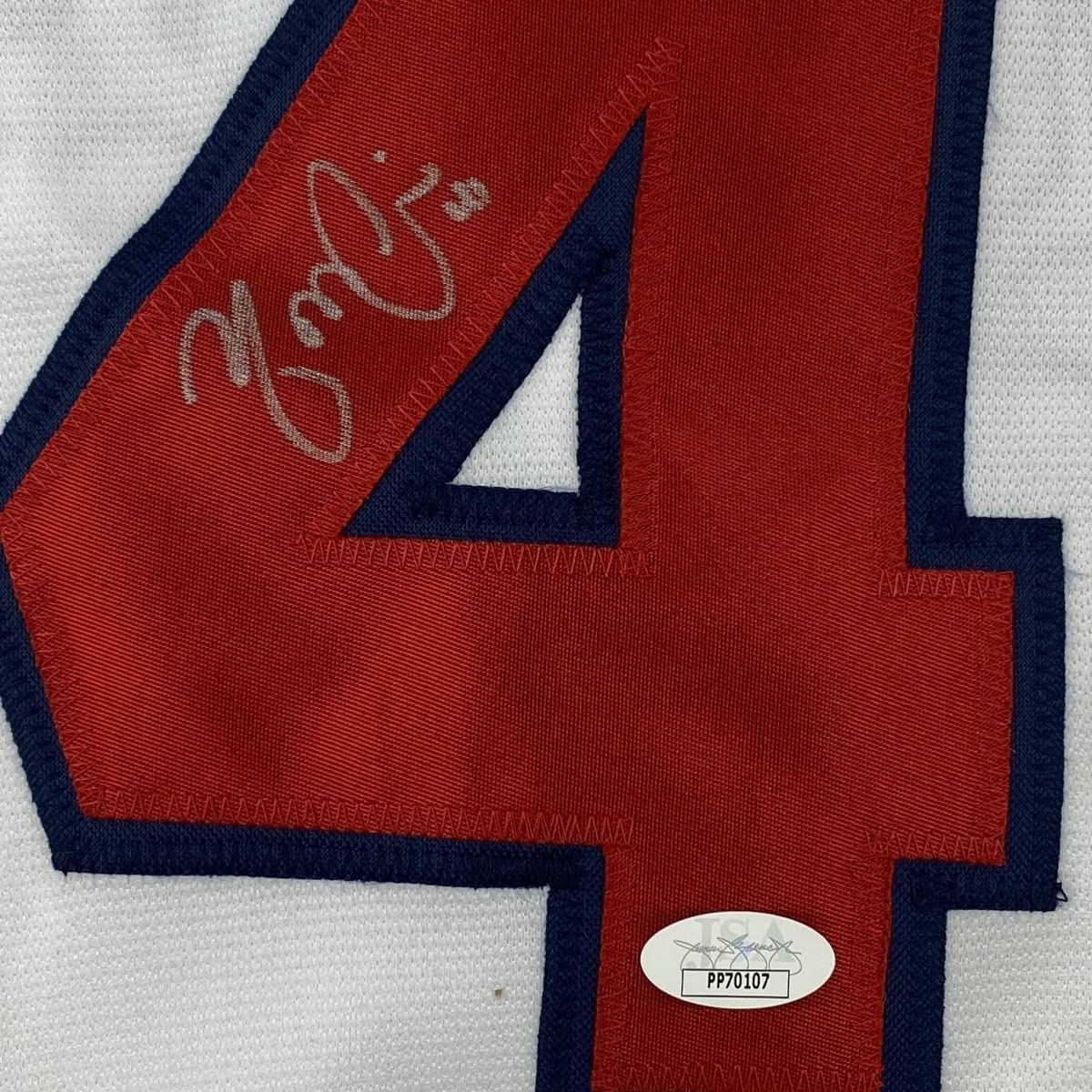 Framed Autographed/Signed Yadier Molina 35x39 St. Louis White Baseball Jersey JSA COA Holo Only